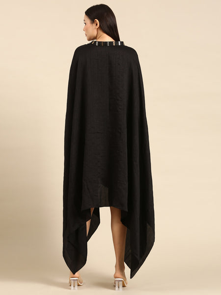 Black Slub Silk Kaftan Dress - AS0659