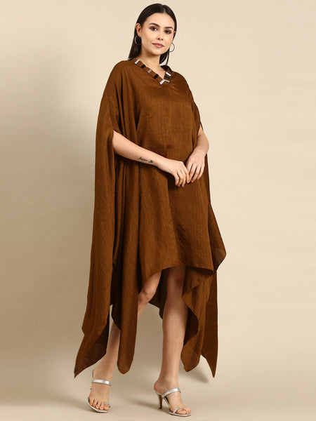 Brown Slub Silk Kaftan Dress - AS0662
