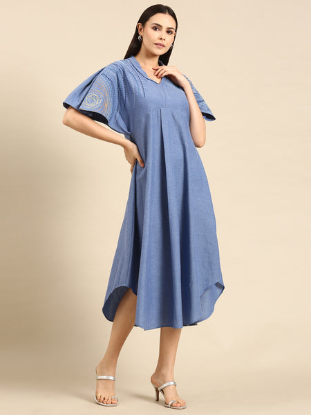 Denim Blue Cotton Flap Dress - AS0664