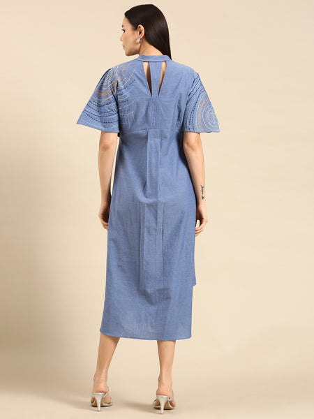 Denim Blue Cotton Flap Dress - AS0664