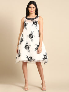 White Crushed Silk Organza Dress - AS0665