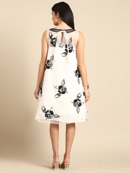 White Crushed Silk Organza Dress - AS0665