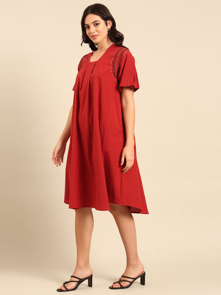 Maroon Malai Cotton Dress - AS0667