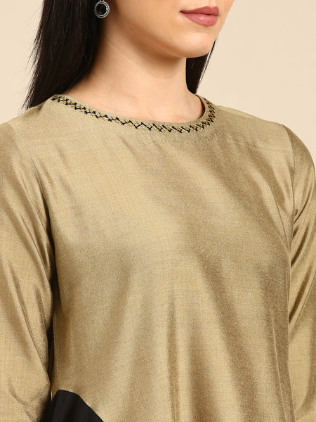 Gold Black cotton Silk Dress - AS0670
