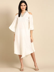 Ivory Slub Silk Dress - AS0672