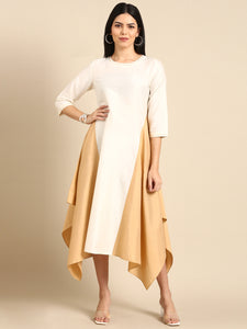 Ivory Gold Cotton Silk Dress - AS0676