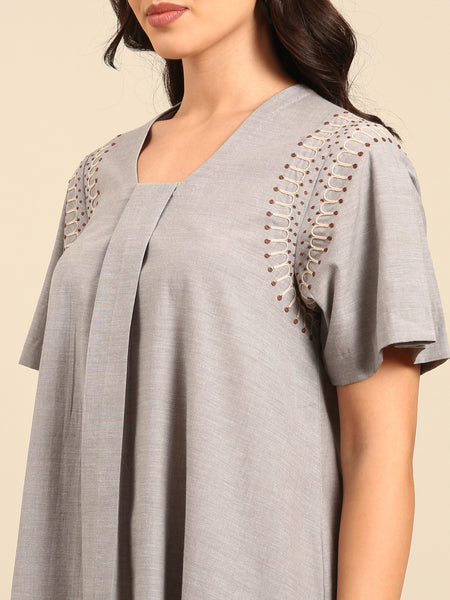 Silver Grey Malai Cotton Dress - AS0678
