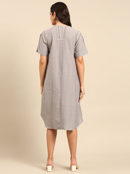 Silver Grey Malai Cotton Dress - AS0678