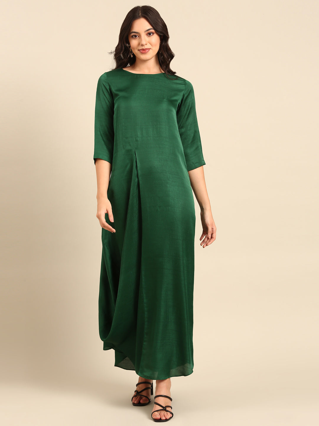 Green Silk Cotton Slub Dress - AS0685