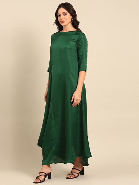 Green Silk Cotton Slub Dress - AS0685