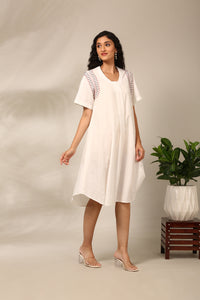 White Cotton Embroidered Dress  - AS0686