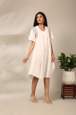 White Cotton Embroidered Dress  - AS0686