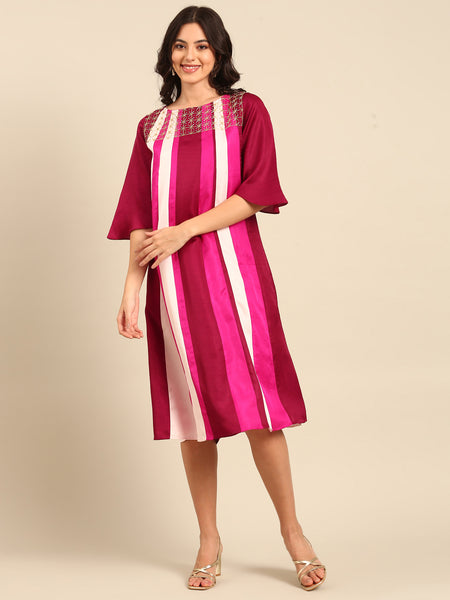 Pink Wine Silk Cotton Slub Dress - AS0688