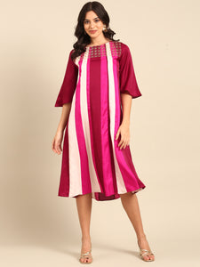 Pink Wine Silk Cotton Slub Dress - AS0688