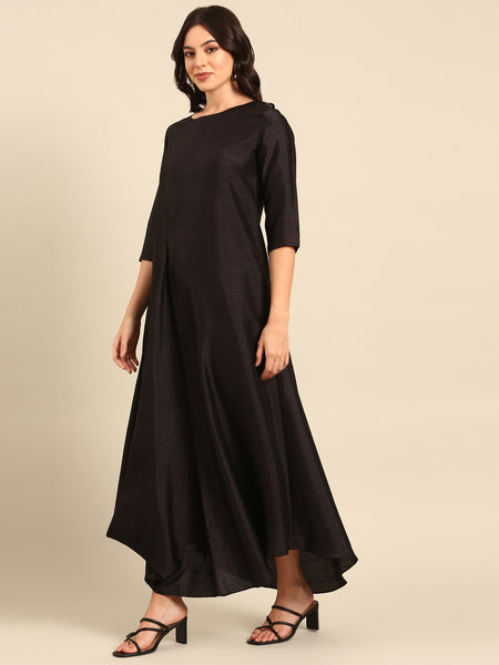 Black Silk Cotton Slub Dress - AS0690