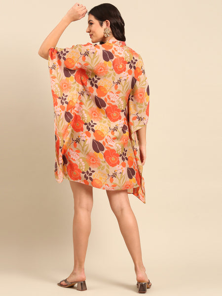 Orange Muslin Print Dress - AS0695