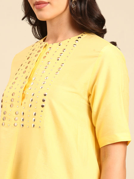 Yellow Silk Cotton Dress - AS0699
