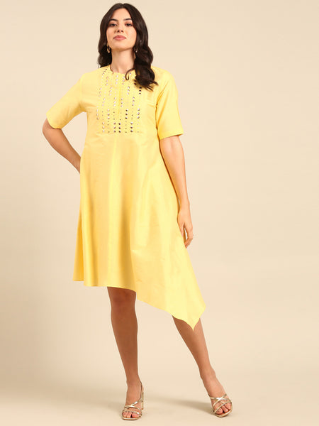 Yellow Silk Cotton Dress - AS0699