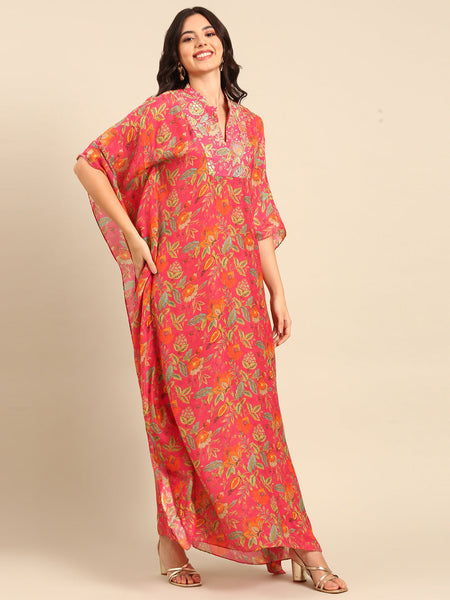 Pink Print Muslin Dress - AS0701