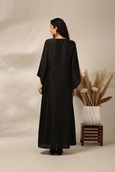 Black Slub Silk Long Dress  - AS0713