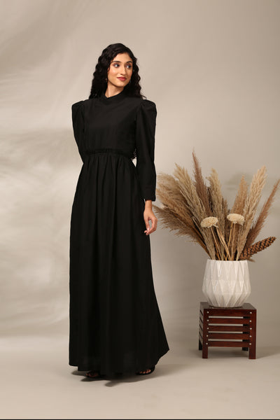 Black Cotton Silk Gown Dress  - AS0716