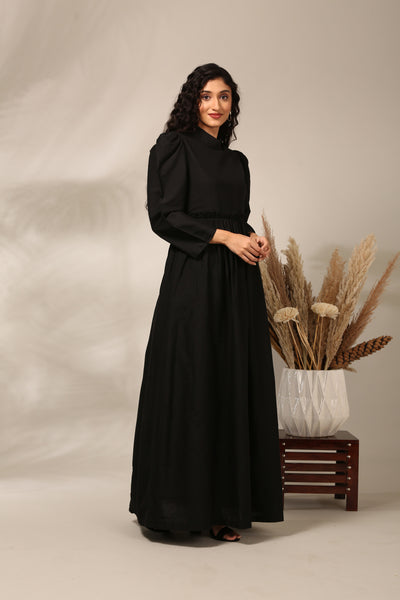 Black Cotton Silk Gown Dress  - AS0716