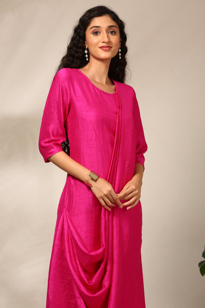 Fusia Pink Long Slub Silk Dress  - AS0719