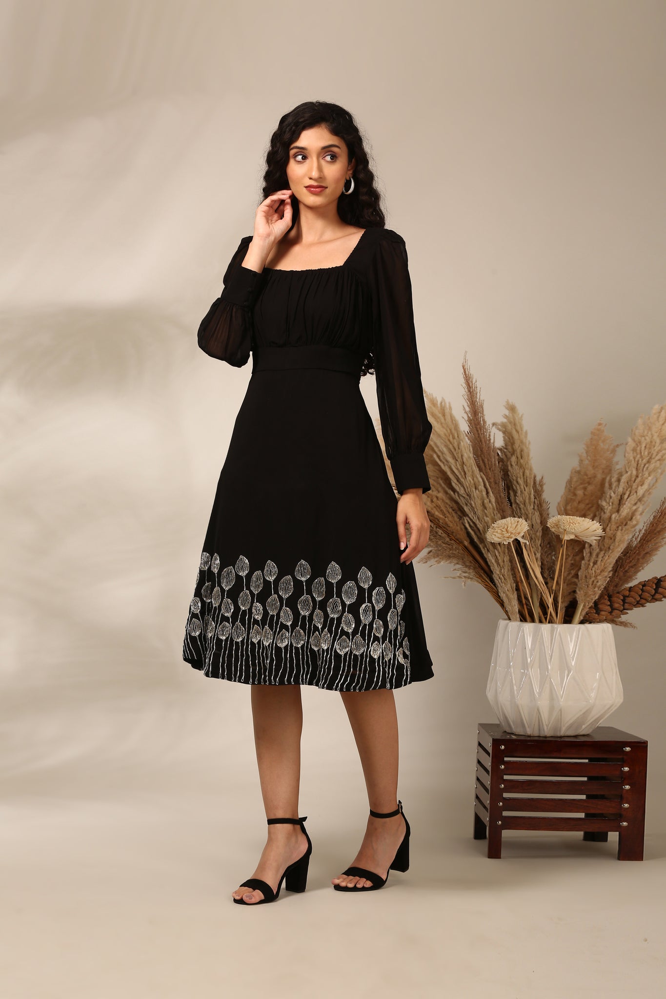 Black Silk Georgette Dress  - AS0723