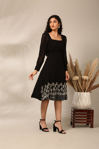 Black Silk Georgette Dress  - AS0723