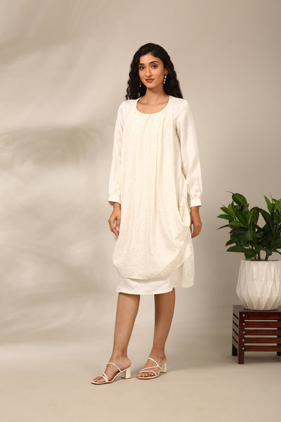 White Slub Silk Long Dress  - AS0724