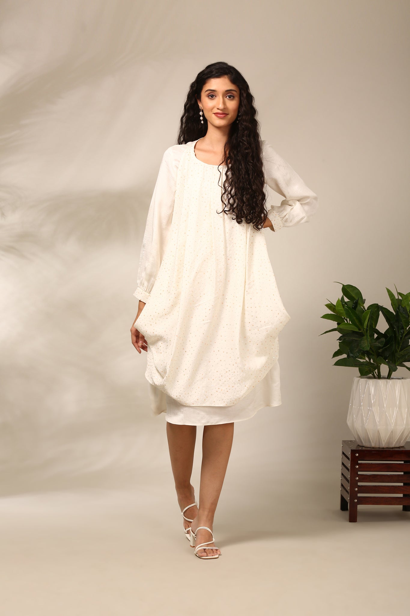 White Slub Silk Long Dress  - AS0724