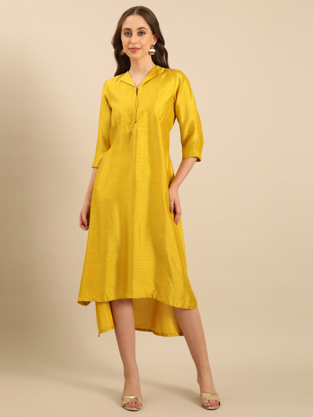 Yellow Bemberg Silk Dress  - AS0732