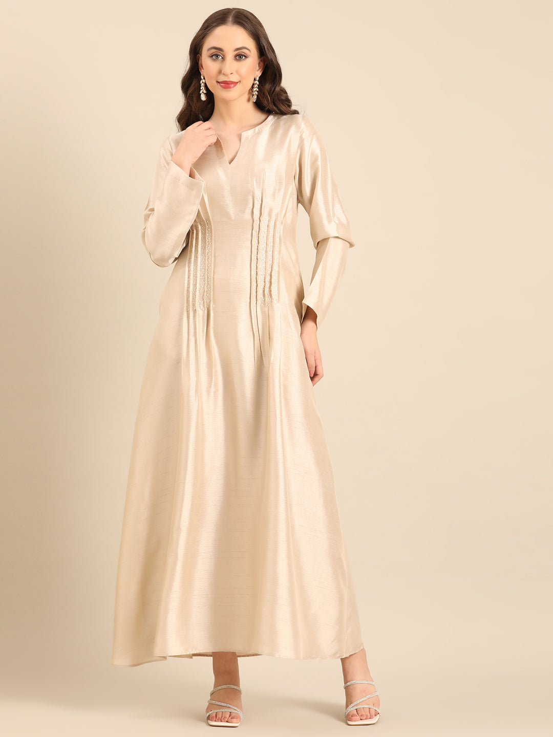 Beige Bemberg Silk Maxi Dress  - AS0734