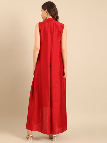 Red Bemberg Silk Embroidered Dress  - AS0738