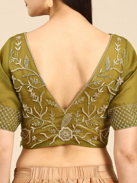 Green Embroidered Organza Blouse - ASBL094