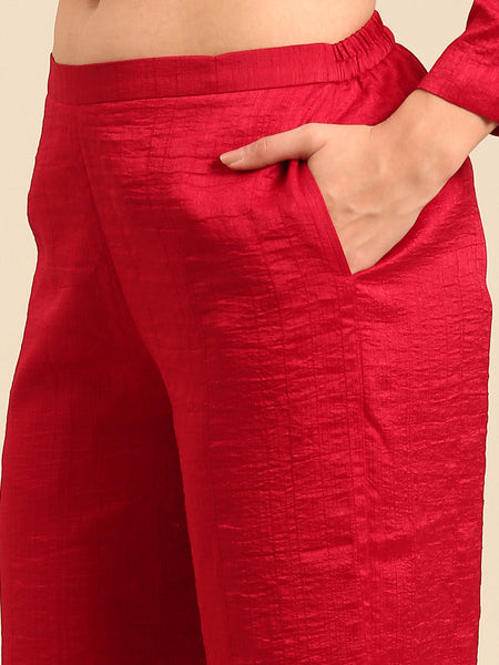 Red Silk Cotton Slub Cord Set - ASCRSET037