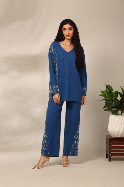 Blue Malai Cotton Cord Set   - ASCRSET053