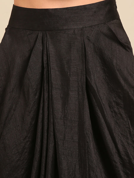 Black Bemberg Silk Dhoti Skirt (Fluid Onyx) - ASSK010