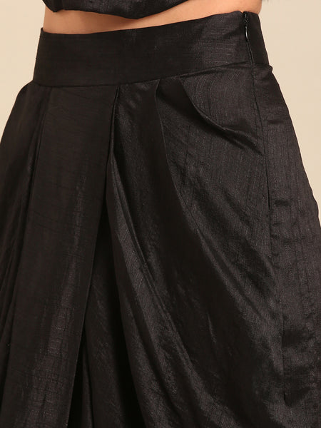 Black Bemberg Silk Dhoti Skirt (Fluid Onyx) - ASSK010