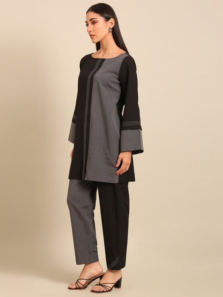 Black & Grey Malai Cotton Cord Set - ASCRSET058
