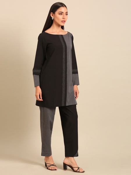 Black & Grey Malai Cotton Cord Set - ASCRSET058