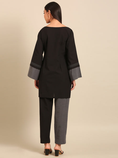 Black & Grey Malai Cotton Cord Set - ASCRSET058
