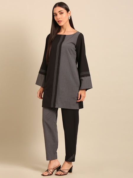 Black & Grey Malai Cotton Cord Set - ASCRSET058