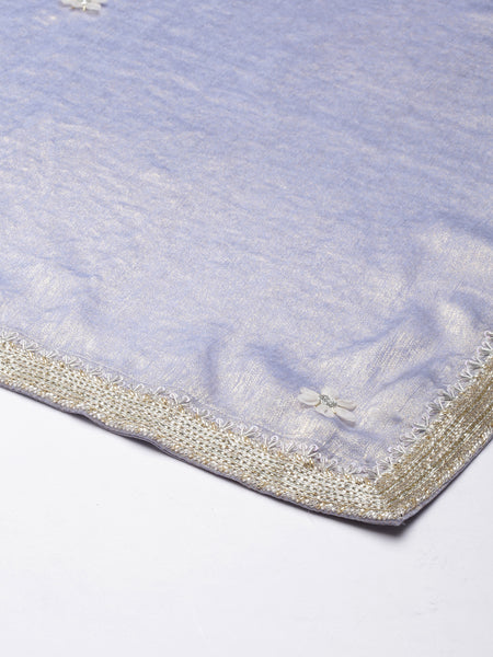 Blue Silver Tissue Silk Lehenga Set -  ASLHSET002