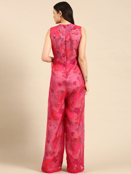 Pink Chanderi Printed Jump Suit - ASJS018
