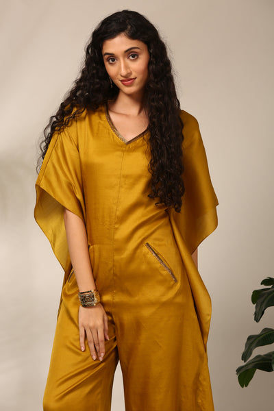 Mustard Yellow Raw Tissue Silk Jumspsuit - ASJS020