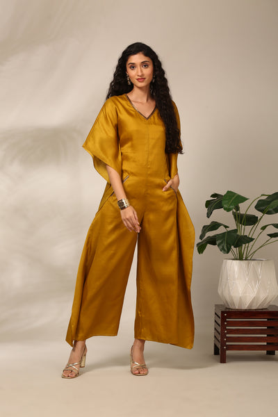 Mustard Yellow Raw Tissue Silk Jumspsuit - ASJS020