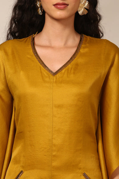 Mustard Yellow Raw Tissue Silk Jumspsuit - ASJS020