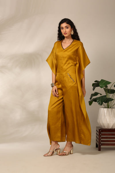 Mustard Yellow Raw Tissue Silk Jumspsuit - ASJS020