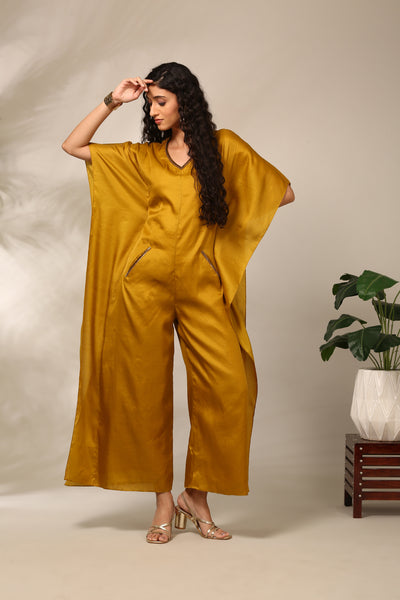 Mustard Yellow Raw Tissue Silk Jumspsuit - ASJS020